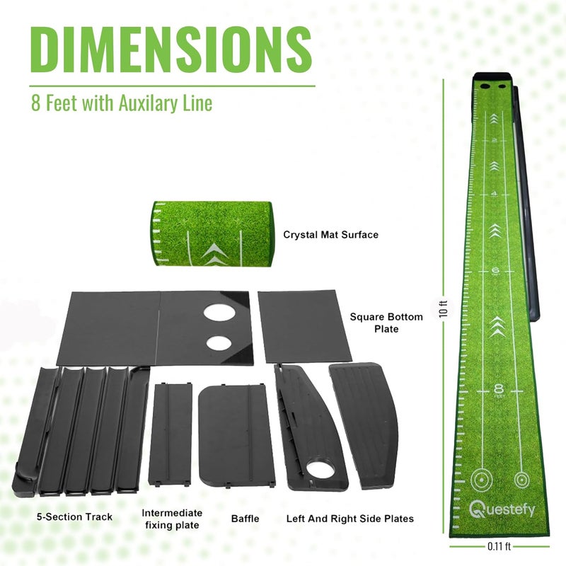 Questefy Putting Green Indoor | Wrinkle-Free Golf Mat with Auto Ball Return | Non-Slip Surface & Alignment Markings for Accurate Putting Practice at Home, Office & Outdoors | Improve Stroke Control & Precision - Image 4